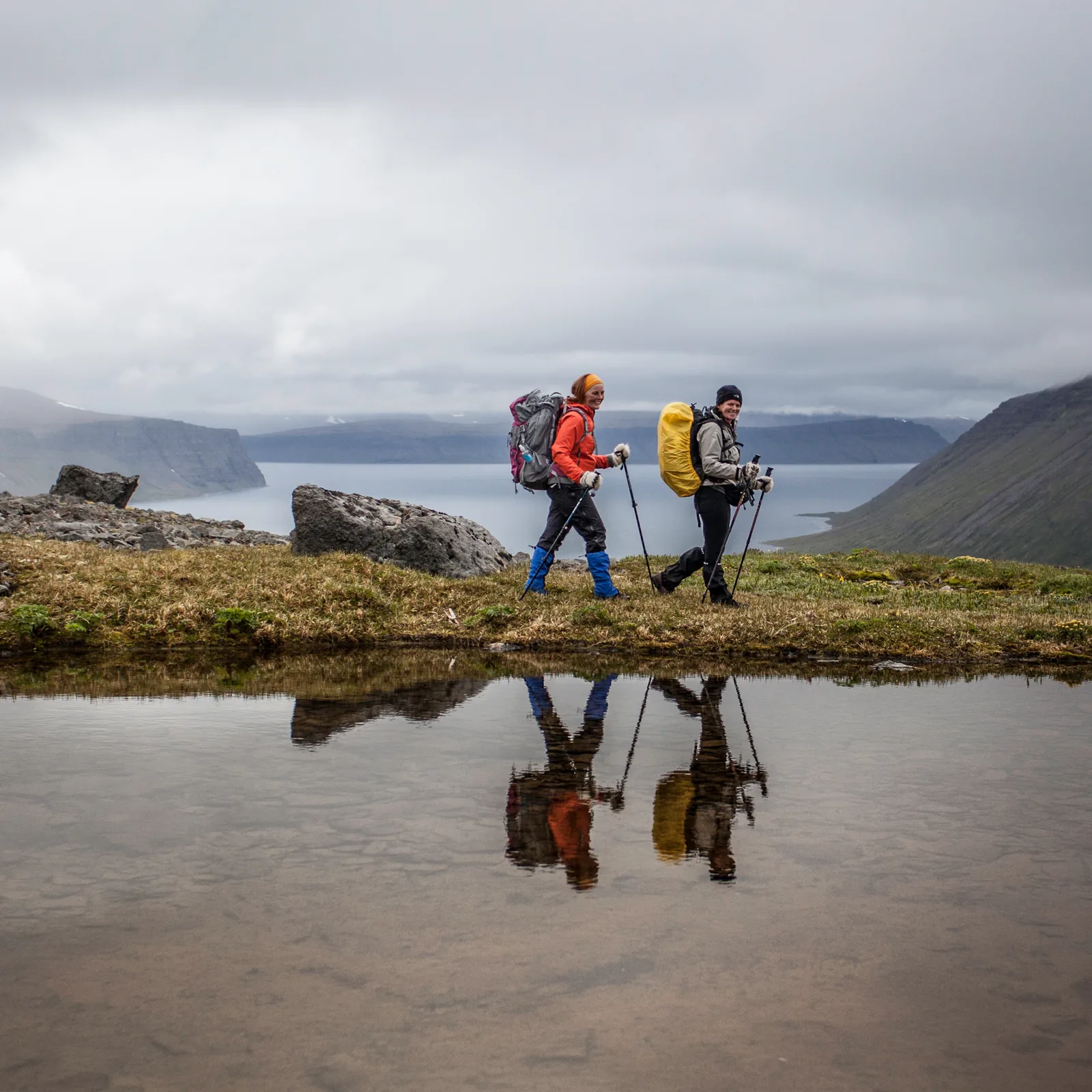 Hikers above the fjord